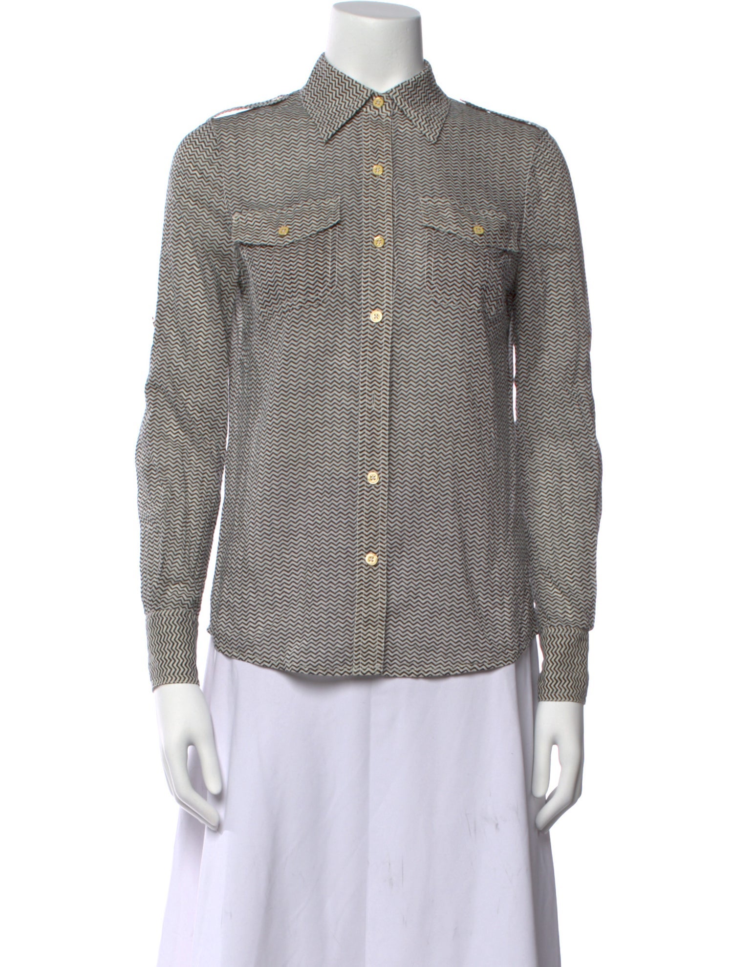 Tory Burch Printed Long Sleeve Button-Up Top