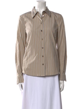 Tory Burch Striped Long Sleeve Button-Up Top