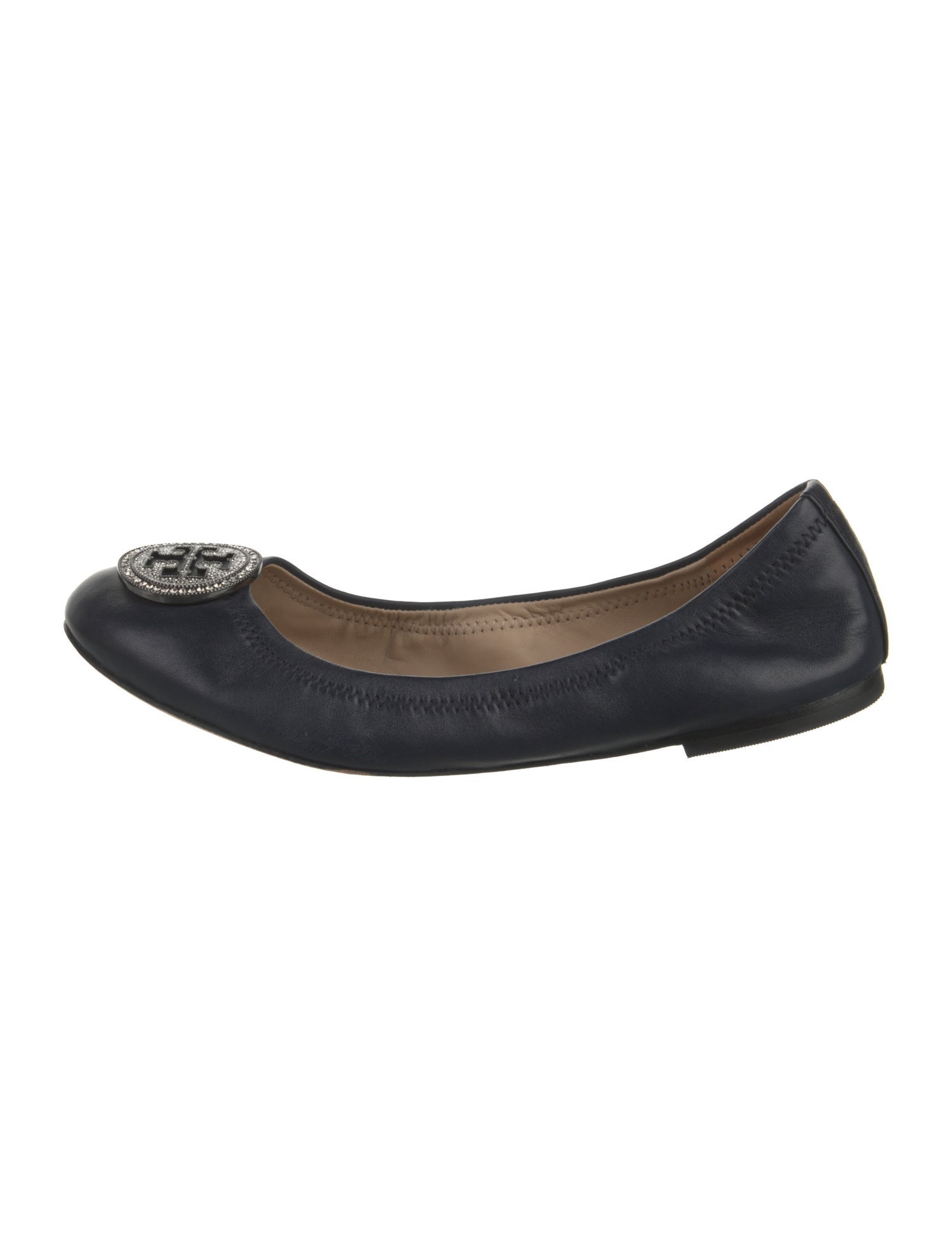 Tory Burch Leather Crystal Embellishments Ballet Flats