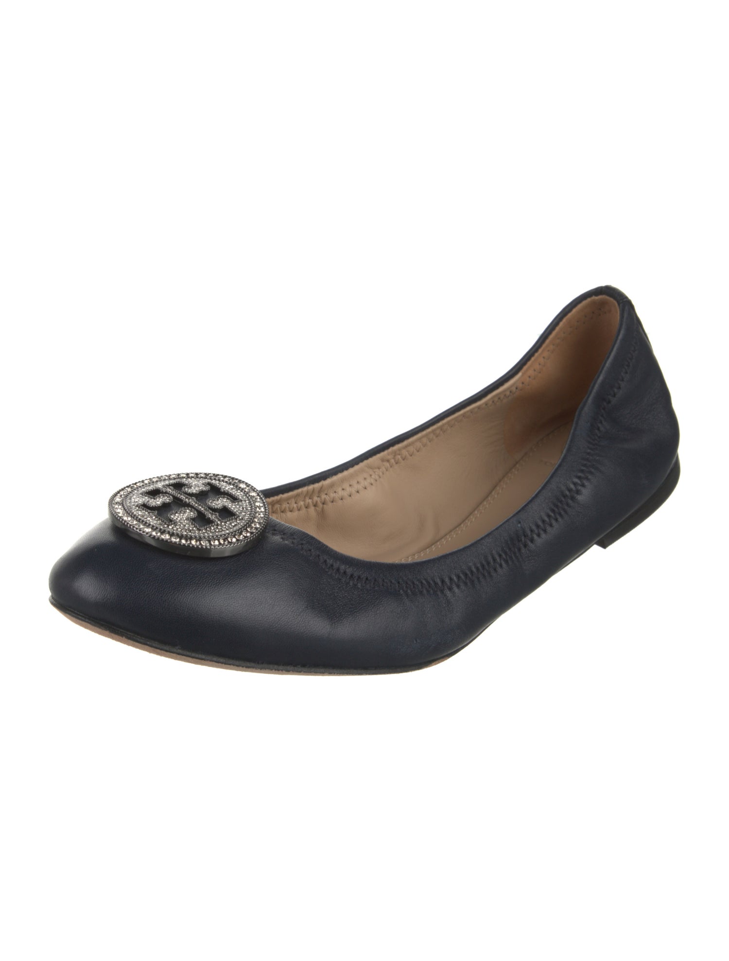 Tory Burch Leather Crystal Embellishments Ballet Flats