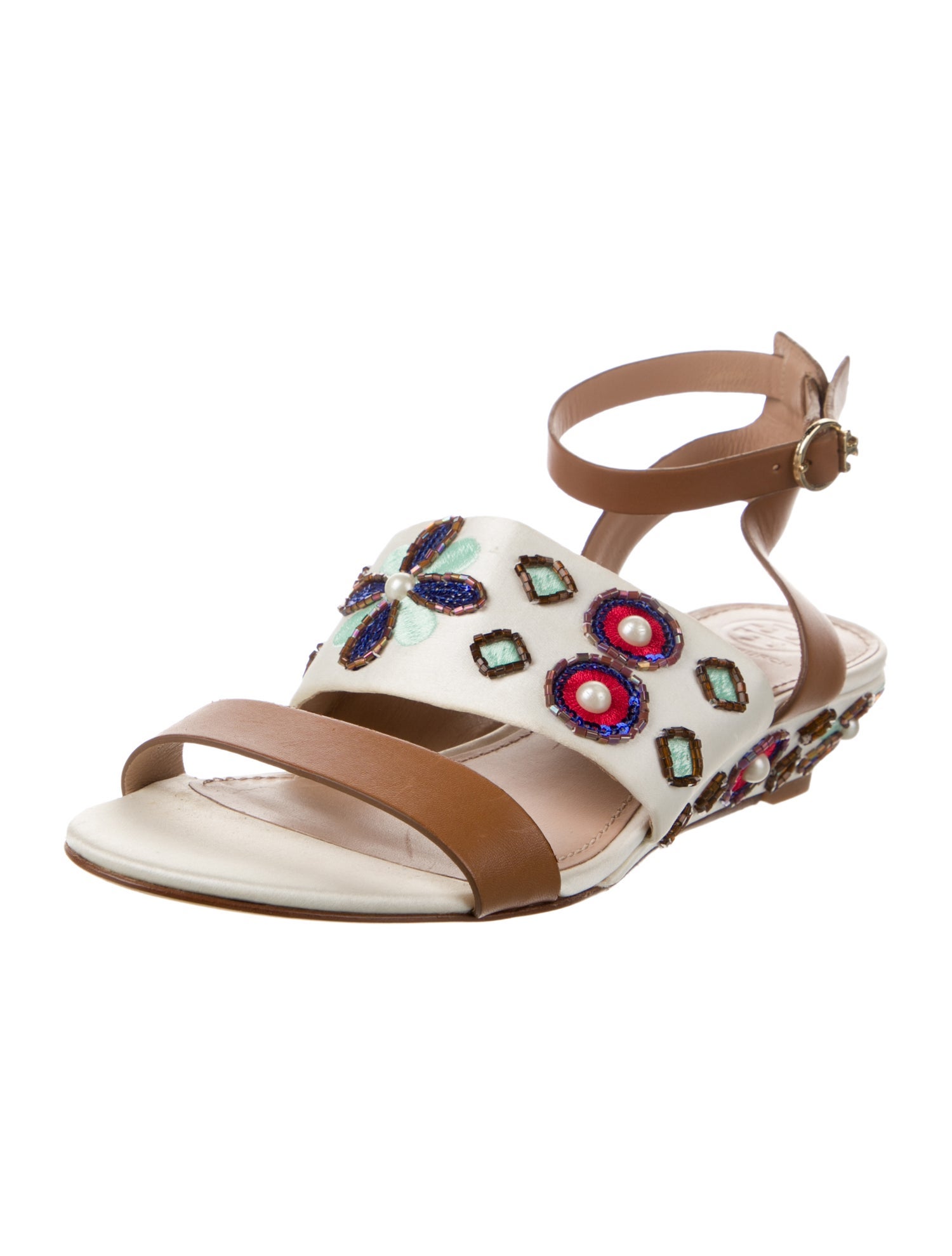 Tory Burch Leather Colorblock Pattern Slingback Sandals
