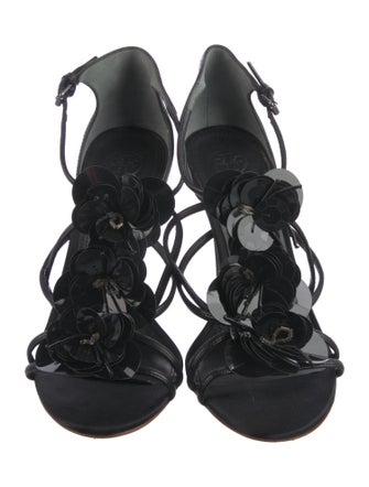 Tory Burch Satin Sequin Embellishments T-Strap Sandals