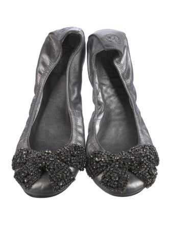 Tory Burch Leather Bow Accents Ballet Flats