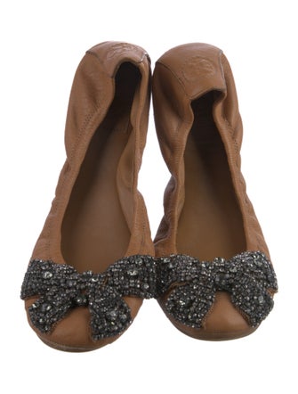 Tory Burch Leather Bow Accents Ballet Flats