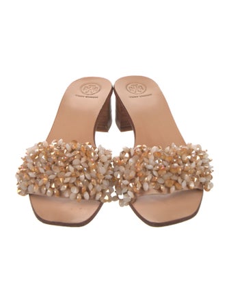 Tory Burch Leather Beaded Accents Slides