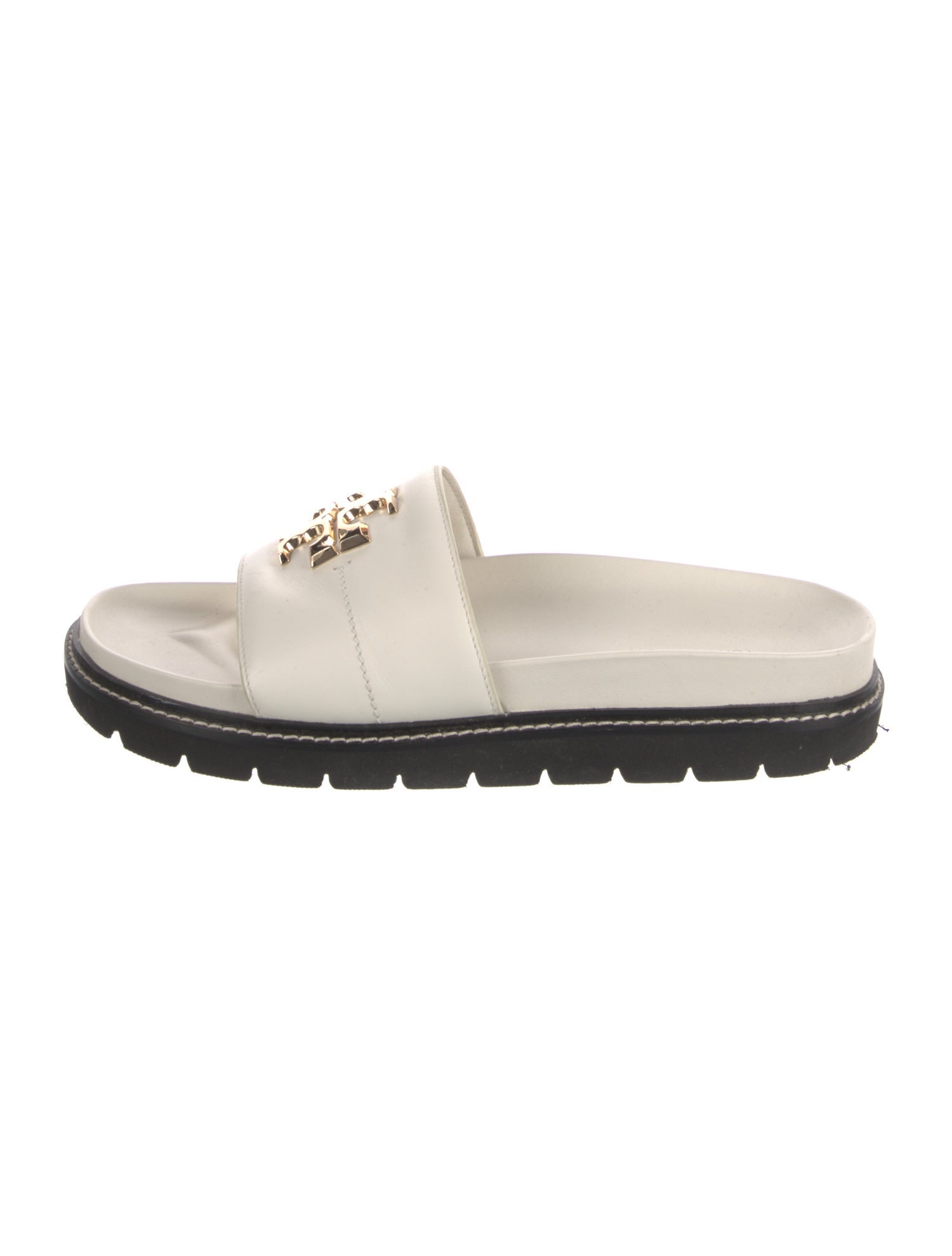 Tory Burch Leather Embroidered Accent Slides