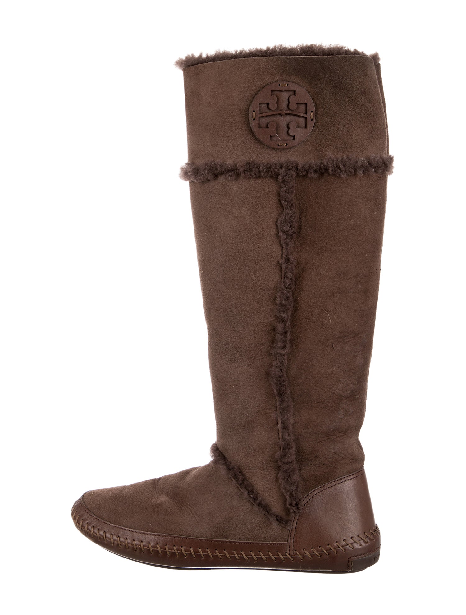 Tory Burch Suede Whipstitch Trim Riding Boots