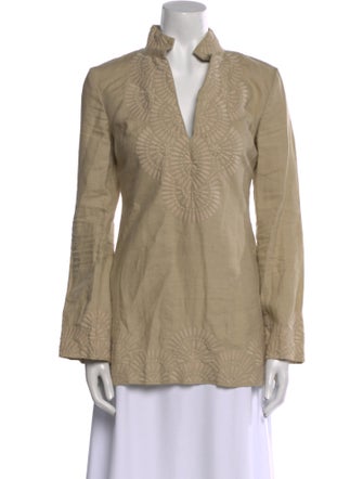 Tory Burch Linen V-Neck Button-Up Top