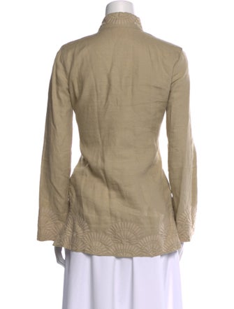 Tory Burch Linen V-Neck Button-Up Top