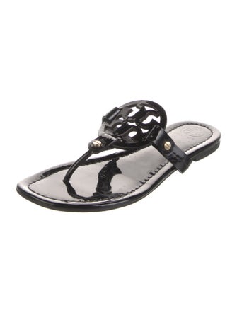 Tory Burch Patent Leather Leather Trim Embellishment Slides