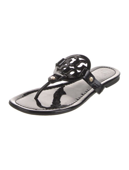 Tory Burch Patent Leather Leather Trim Embellishment Slides
