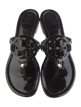 Tory Burch Patent Leather Leather Trim Embellishment Slides
