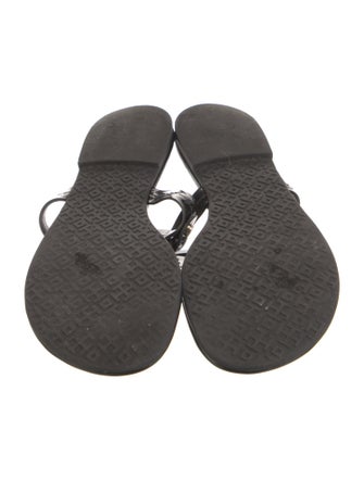 Tory Burch Patent Leather Leather Trim Embellishment Slides