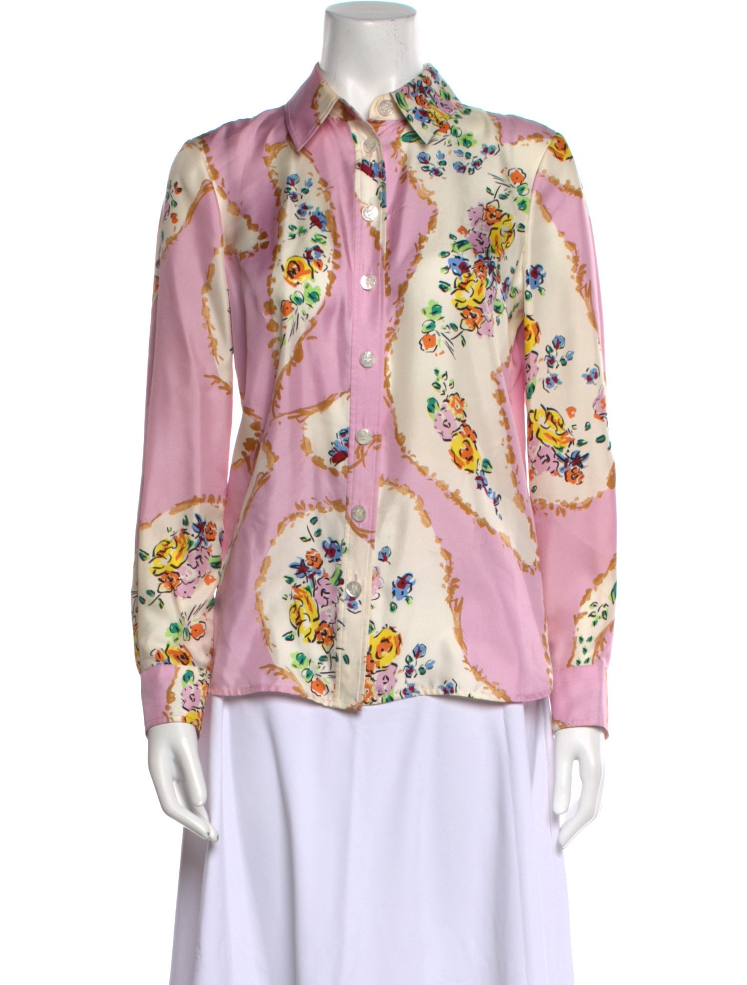 Tory Burch Silk Floral Print Button-Up Top