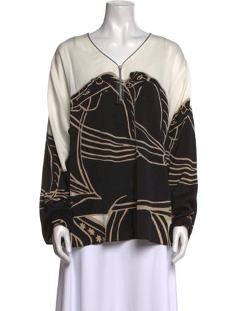 Tory Burch Printed V-Neck Button-Up Top