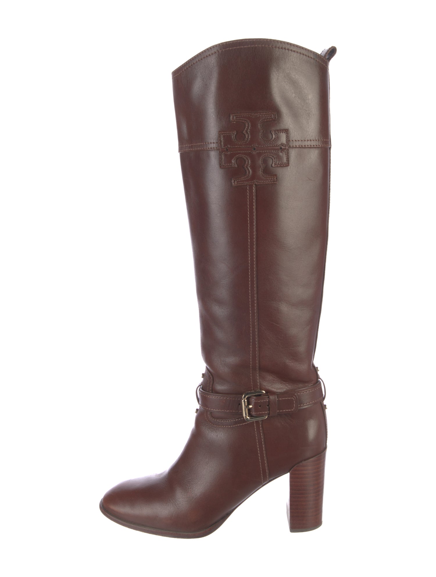 Tory Burch Signature Logo Leather Riding Boots
