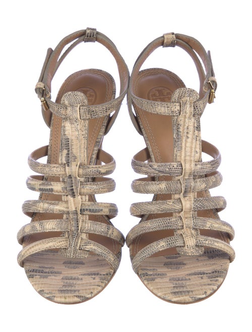 Tory Burch Embossed Leather Animal Print Gladiator Sandals