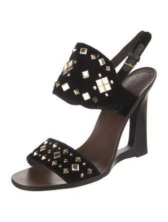 Tory Burch Leather Beaded Accents Slingback Sandals