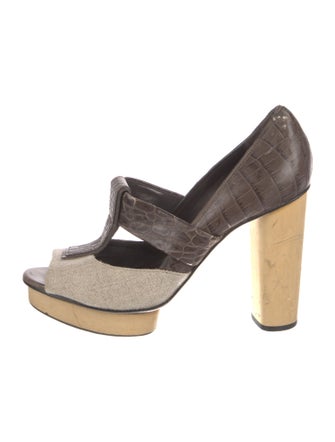 Tory Burch Embossed Leather Animal Print T-Strap Pumps