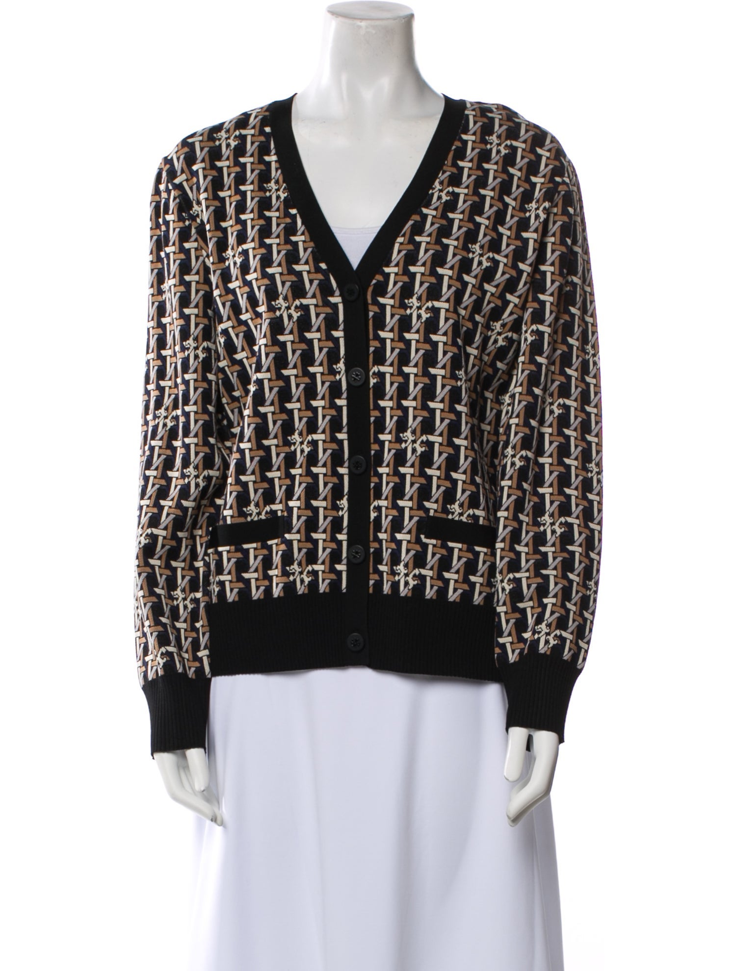 Tory Burch Printed V-Neck Sweater w/ Tags