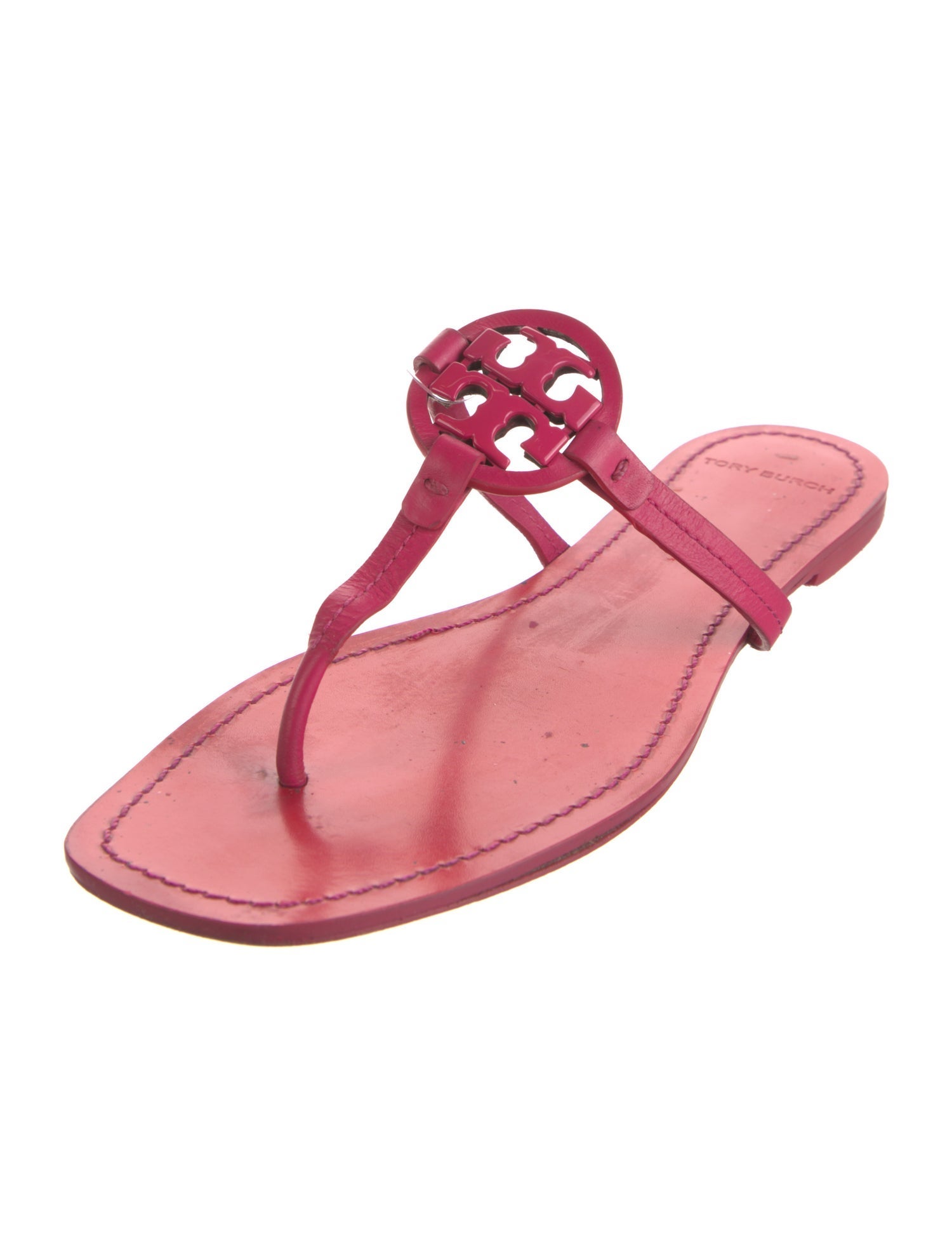 Tory Burch Signature Logo Leather T-Strap Sandals