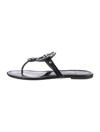 Tory Burch Patent Leather Leather Trim Embellishment Slides