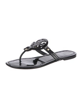 Tory Burch Patent Leather Leather Trim Embellishment Slides