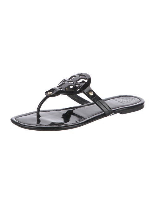 Tory Burch Patent Leather Leather Trim Embellishment Slides