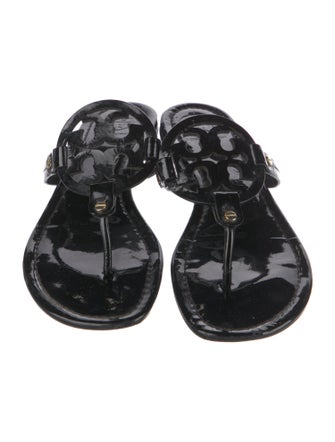 Tory Burch Patent Leather Leather Trim Embellishment Slides
