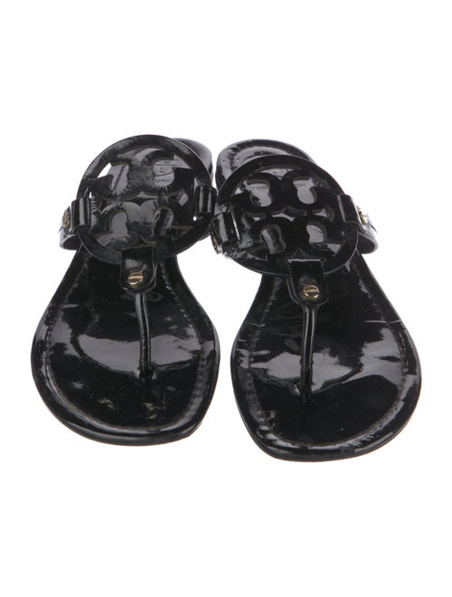 Tory Burch Patent Leather Leather Trim Embellishment Slides