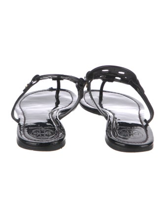 Tory Burch Patent Leather Leather Trim Embellishment Slides