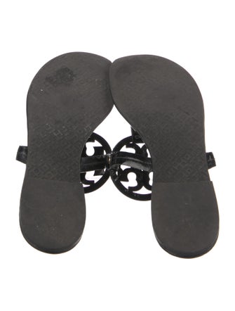 Tory Burch Patent Leather Leather Trim Embellishment Slides