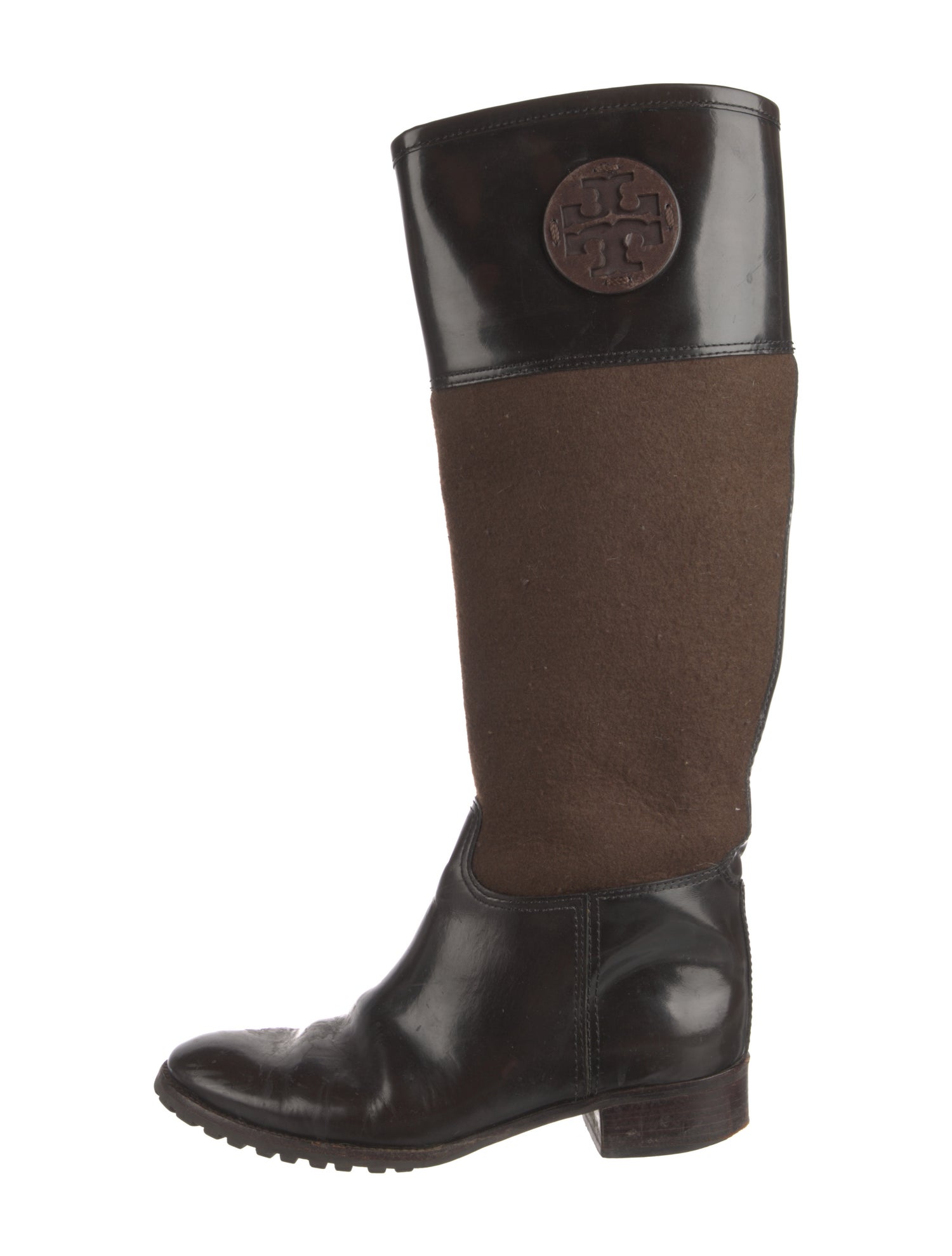 Tory Burch Leather Colorblock Pattern Riding Boots