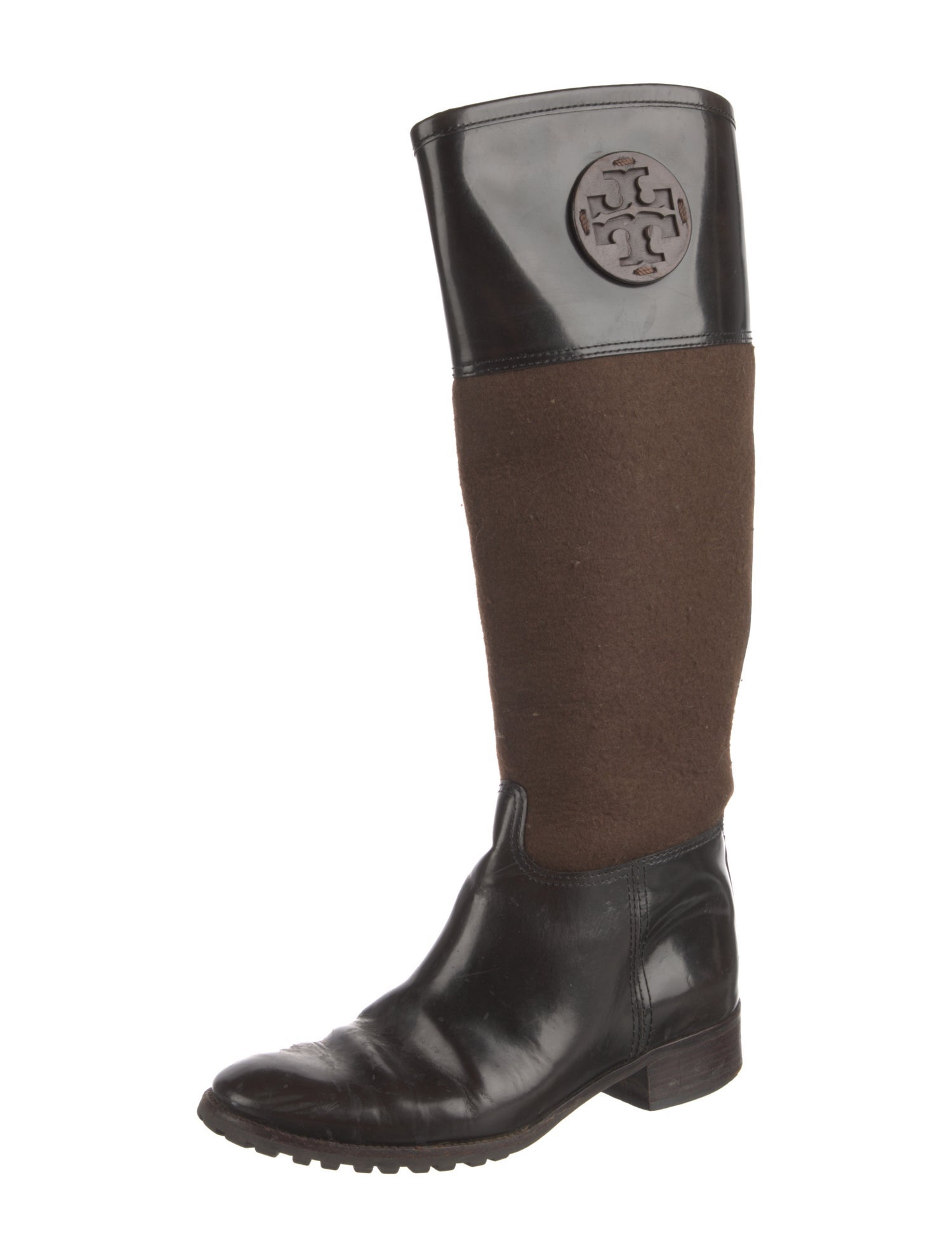Tory Burch Leather Colorblock Pattern Riding Boots