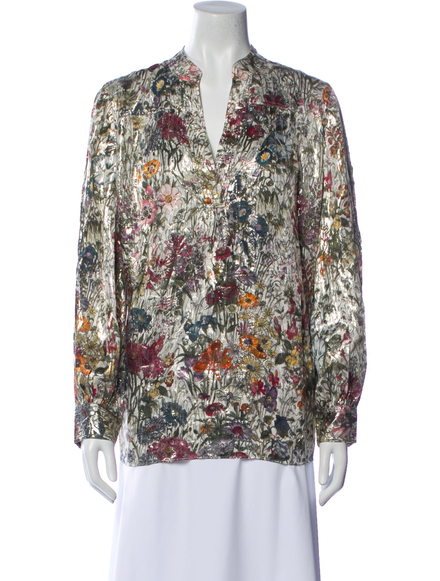 Tory Burch Floral Print V-Neck Blouse