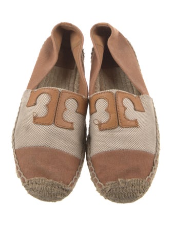 Tory Burch Canvas Leather Trim Embellishment Espadrilles