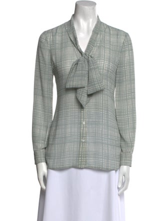 Tory Burch Plaid Print V-Neck Button-Up Top