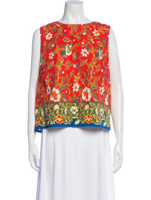 Tory Burch Floral Print Bateau Neckline Top
