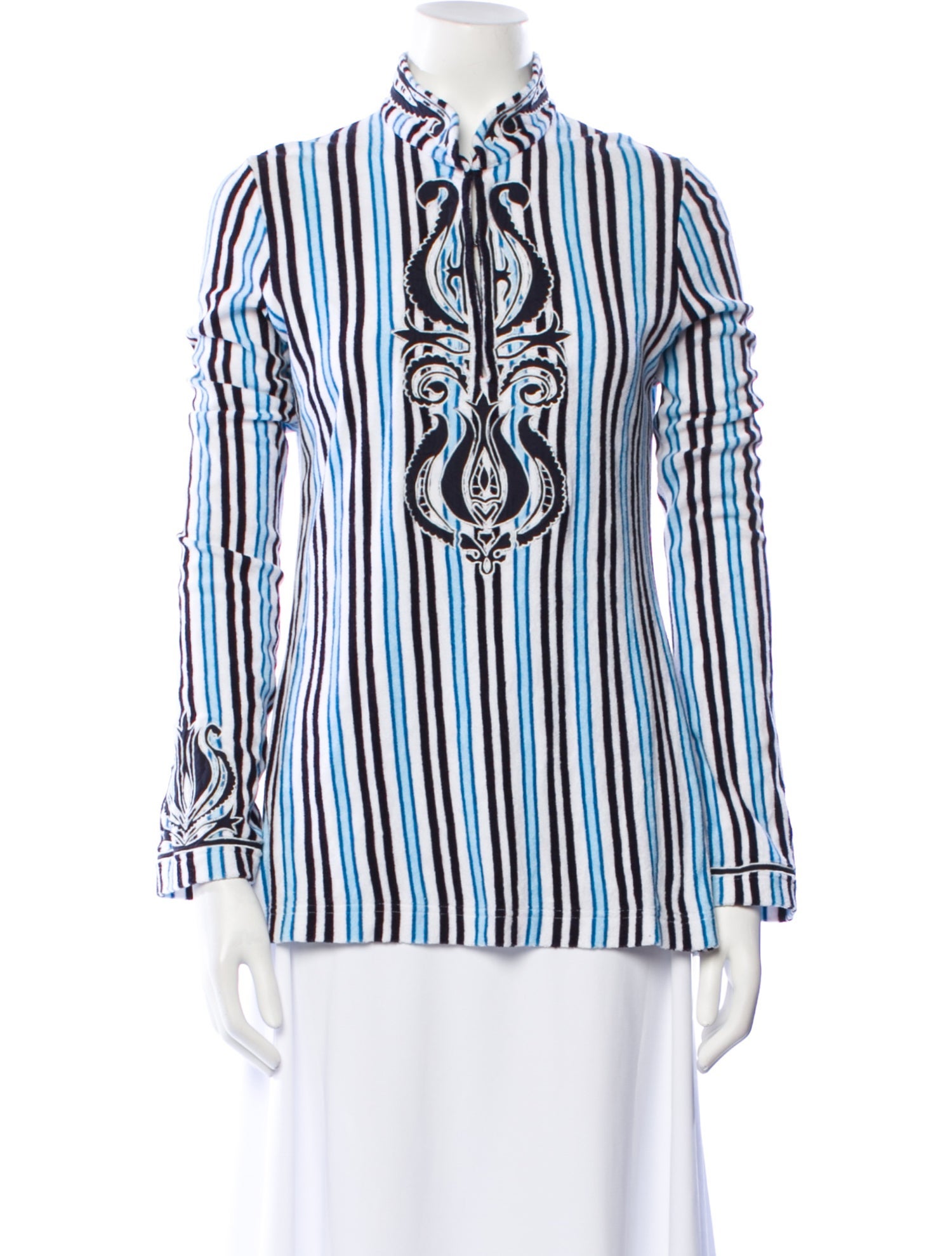 Tory Burch Striped V-Neck Button-Up Top