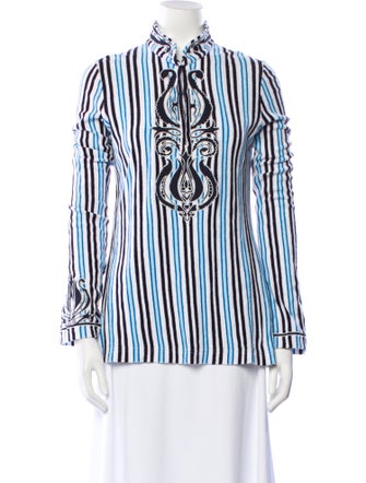 Tory Burch Striped V-Neck Button-Up Top
