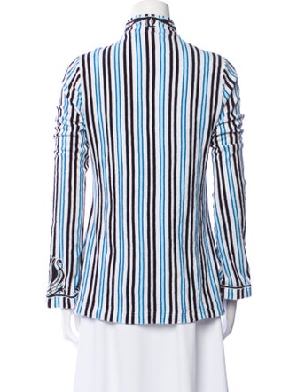 Tory Burch Striped V-Neck Button-Up Top
