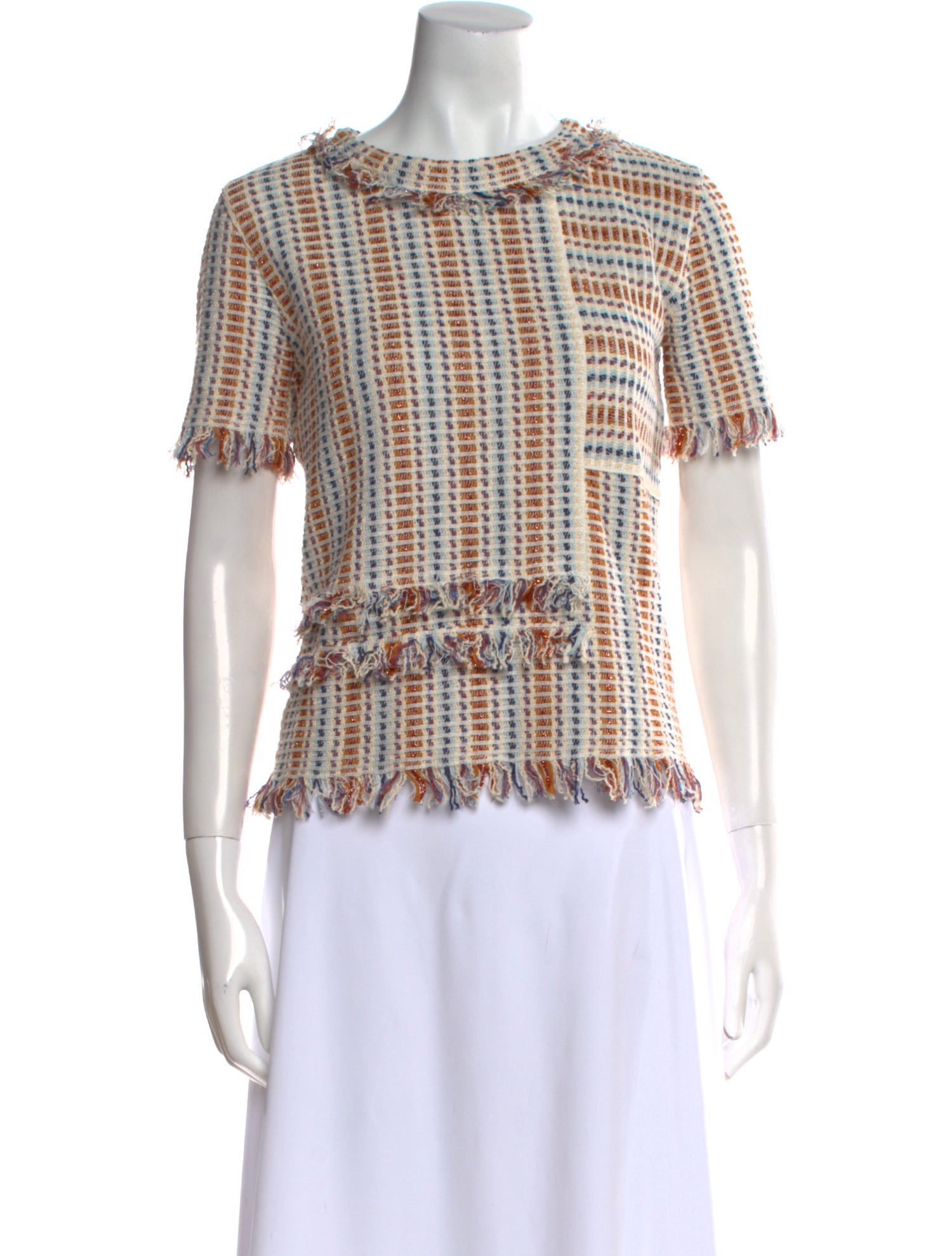 Tory Burch Plaid Print Scoop Neck Top