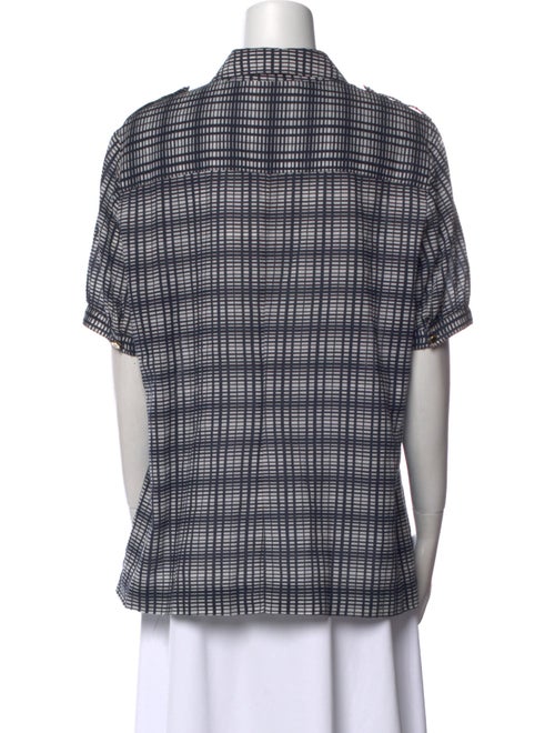 Tory Burch Plaid Print Short Sleeve Button-Up Top