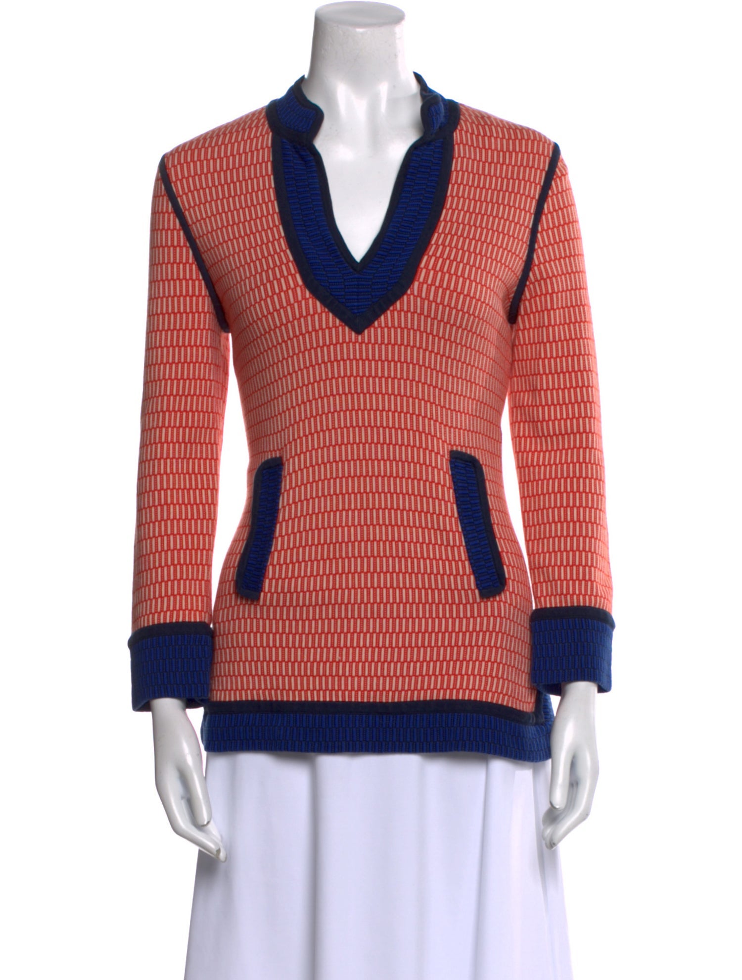 Tory Burch Colorblock Pattern V-Neck Sweater