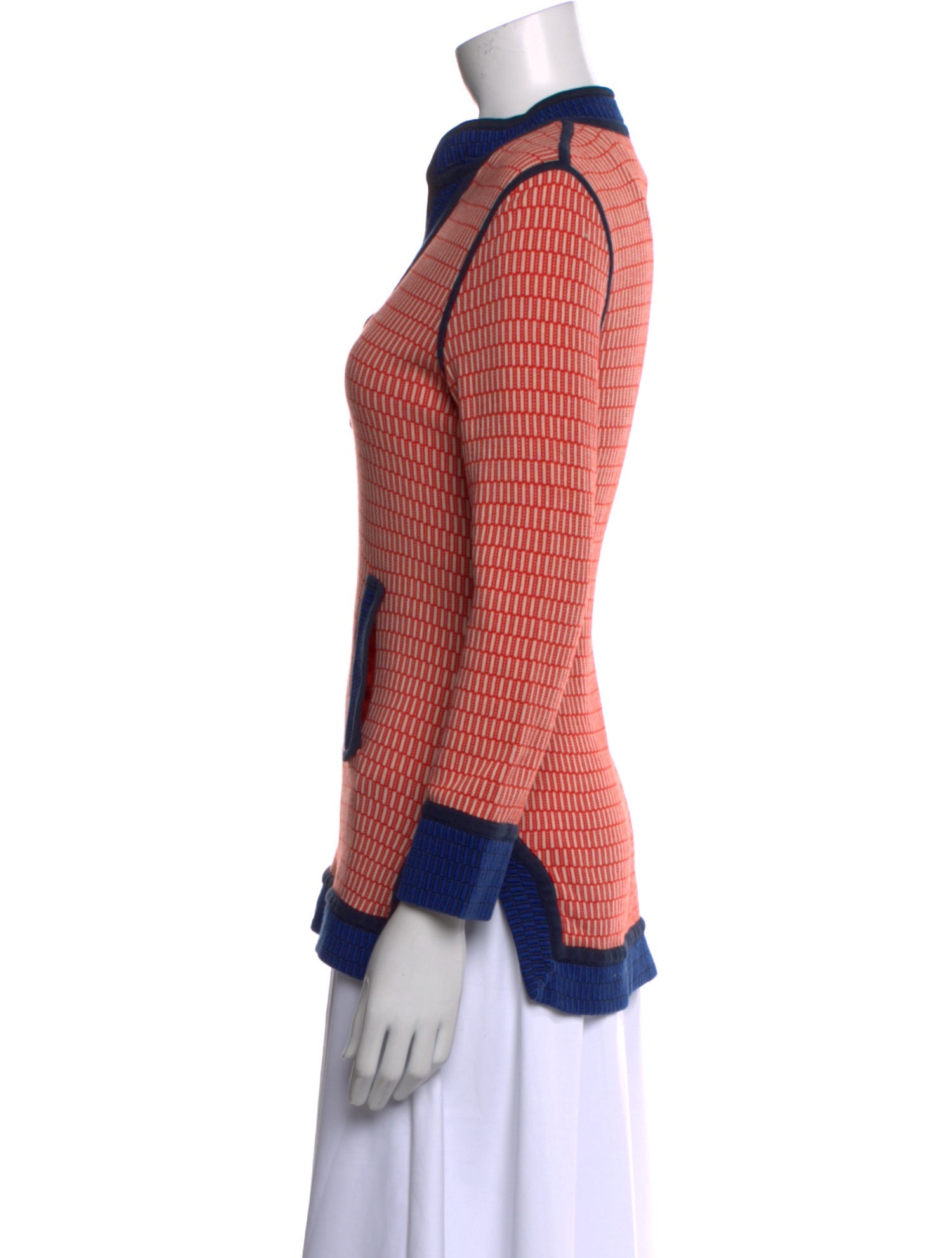 Tory Burch Colorblock Pattern V-Neck Sweater
