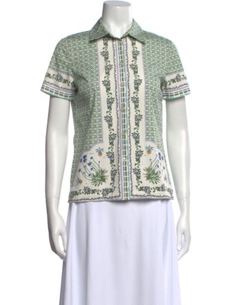 Tory Burch Printed Short Sleeve Button-Up Top