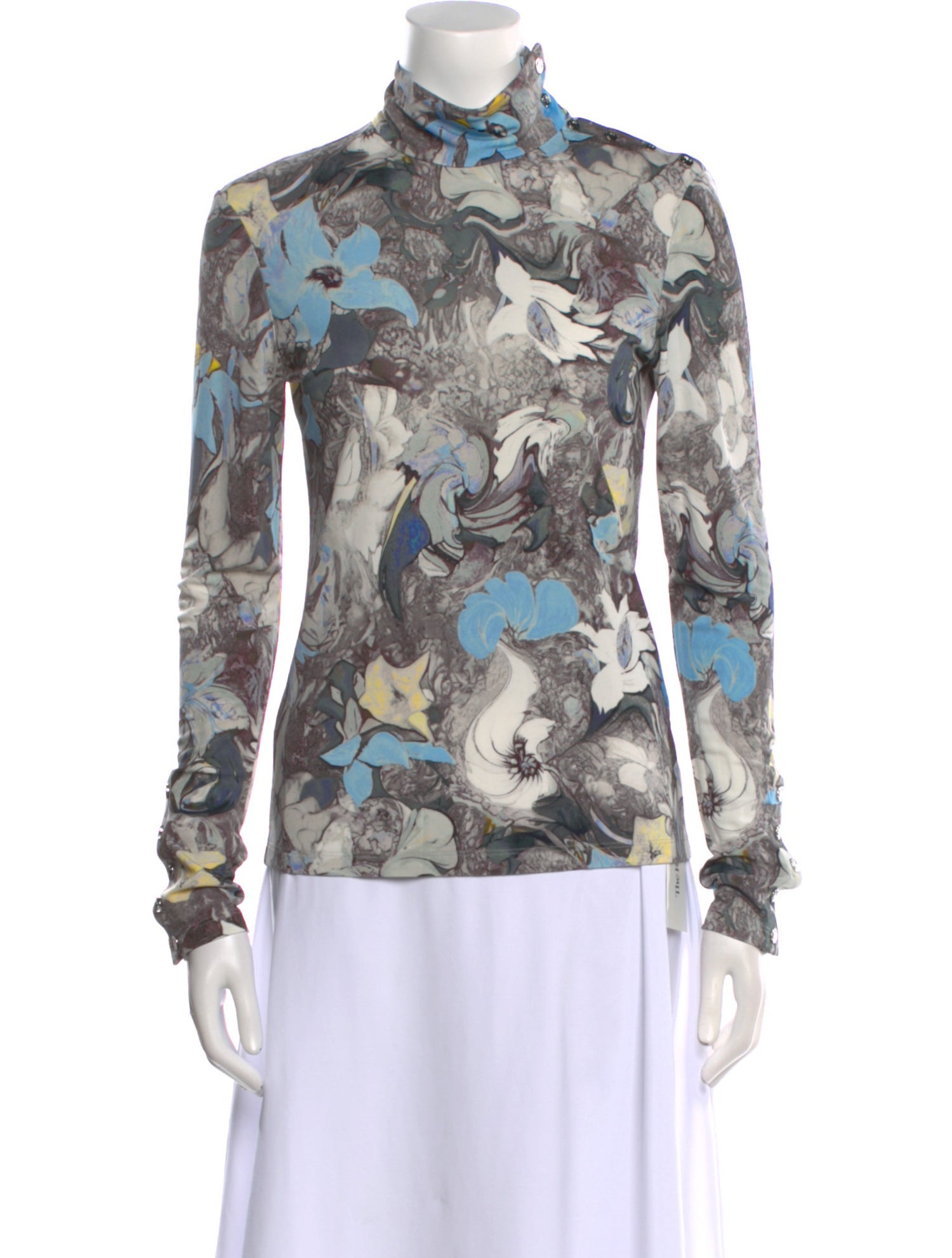 Tory Burch Floral Print Mock Neck Button-Up Top w/ Tags