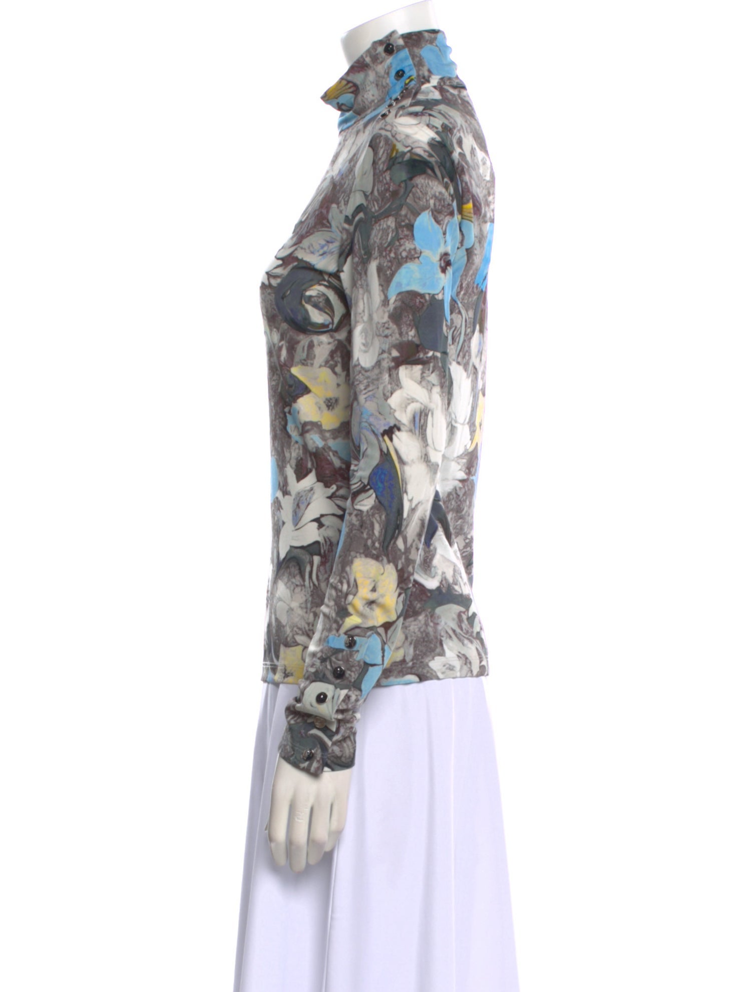 Tory Burch Floral Print Mock Neck Button-Up Top w/ Tags