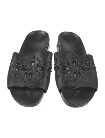 Tory Burch Leather Crystal Embellishments Slides