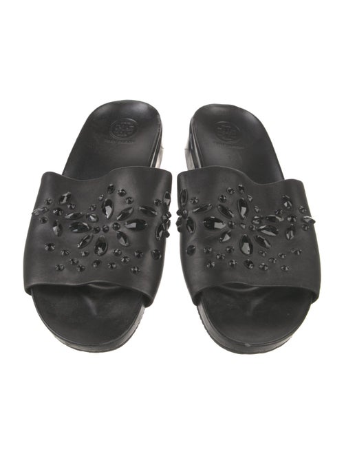 Tory Burch Leather Crystal Embellishments Slides